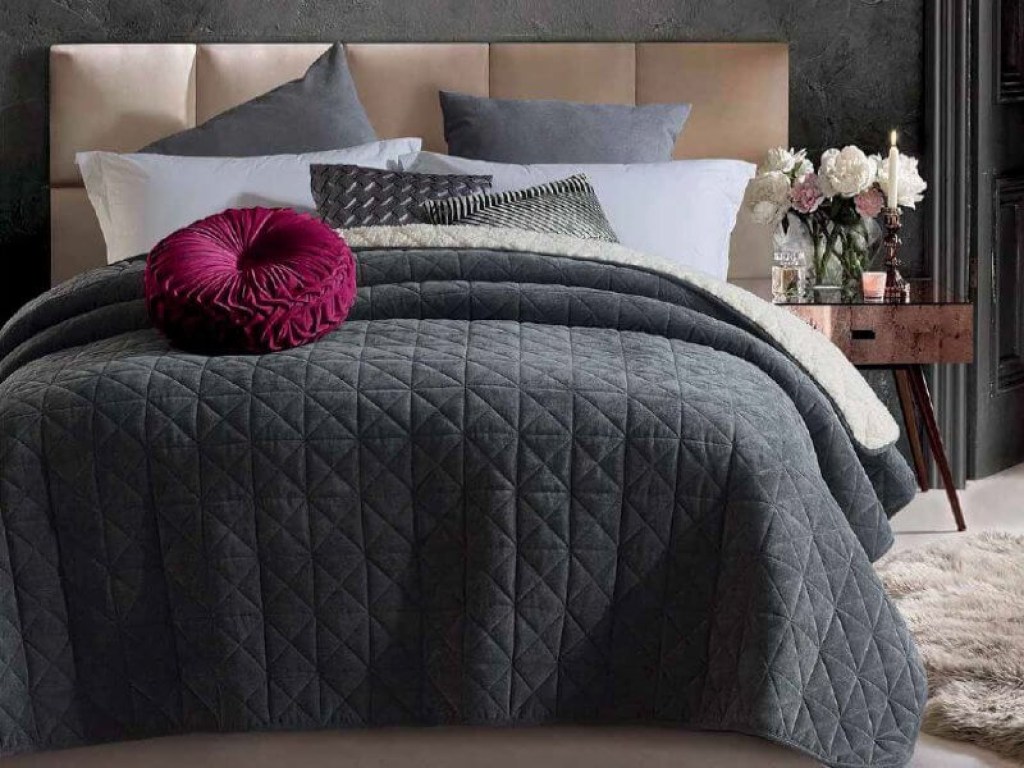 Πάπλωμα Υπέρδιπλο Βελουτέ Γκρι Vintage με Sherpa Γαρύφαλλο 220x240 | Γαρύφαλλο - Λευκά Είδη